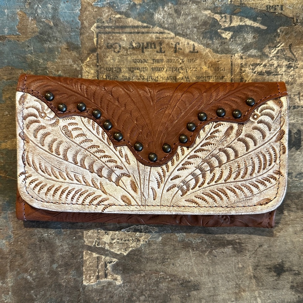 American West Hand Tooled Tri-Fold ‘Annual e’s Secret” Wallet 9199282